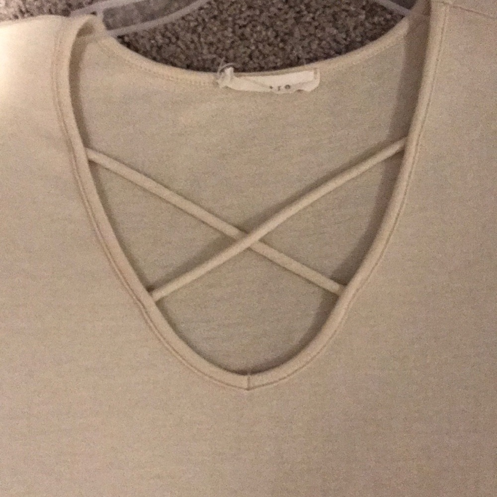 beige cross neck tee - Picture 2 of 5